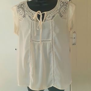 Blouse, Off White, Large, Embroidered, ties in front